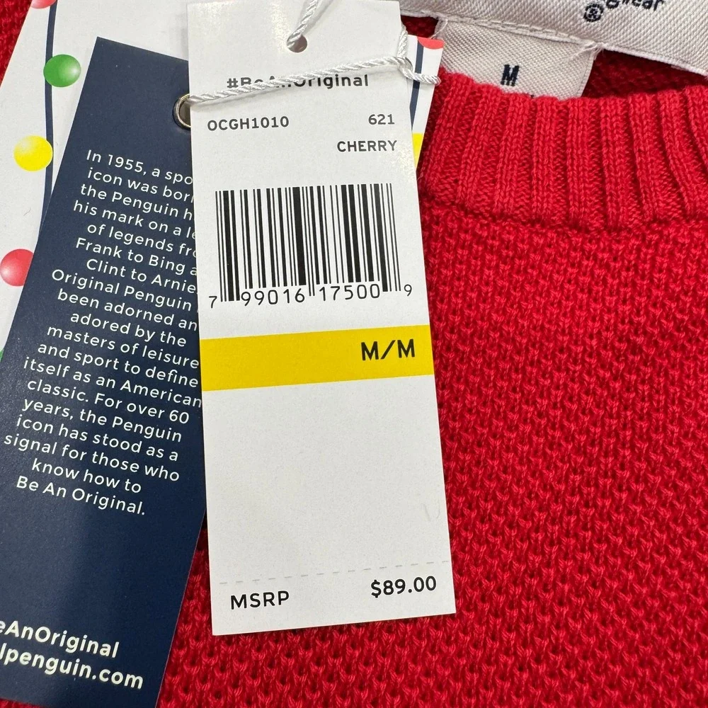 NWT Original Penguin Crewneck‎ Sweater Medium Cherry Red Pullover Mens